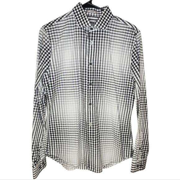 Express Fitted Collared Button Up Washed Out Black and White Checkered Shirt - Picture 1 of 6